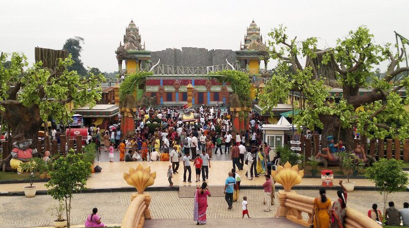 Crowded Theme Park Entrance