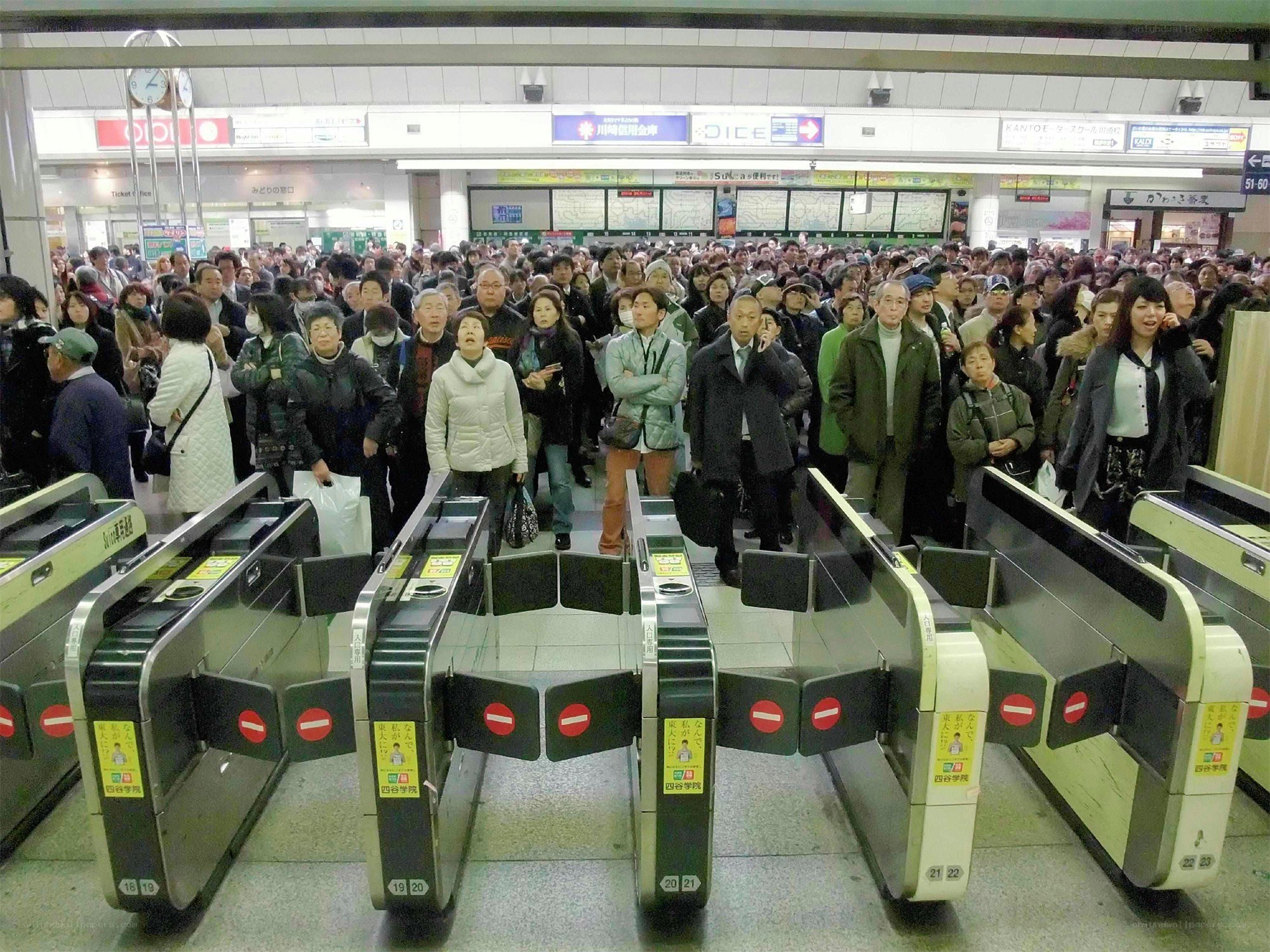 Crowded train station entrance