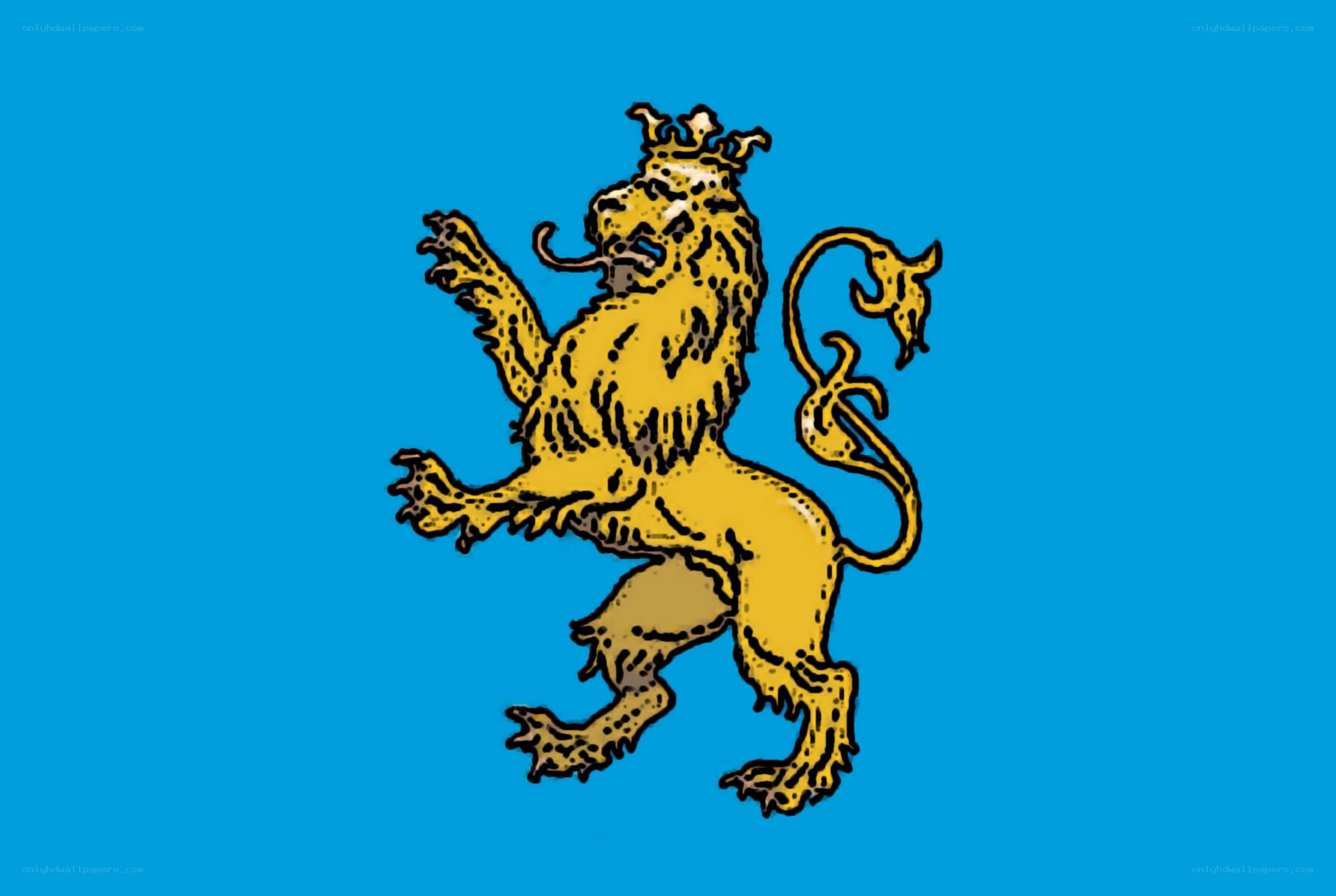 Crowned lion on blue field