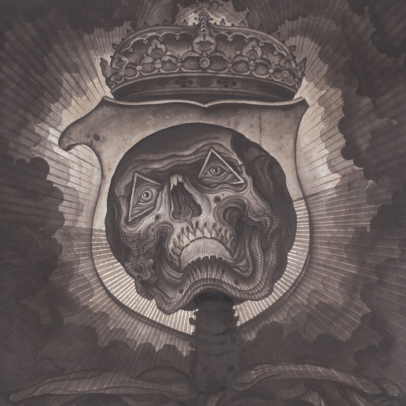 crowned skull with all-seeing eyes
