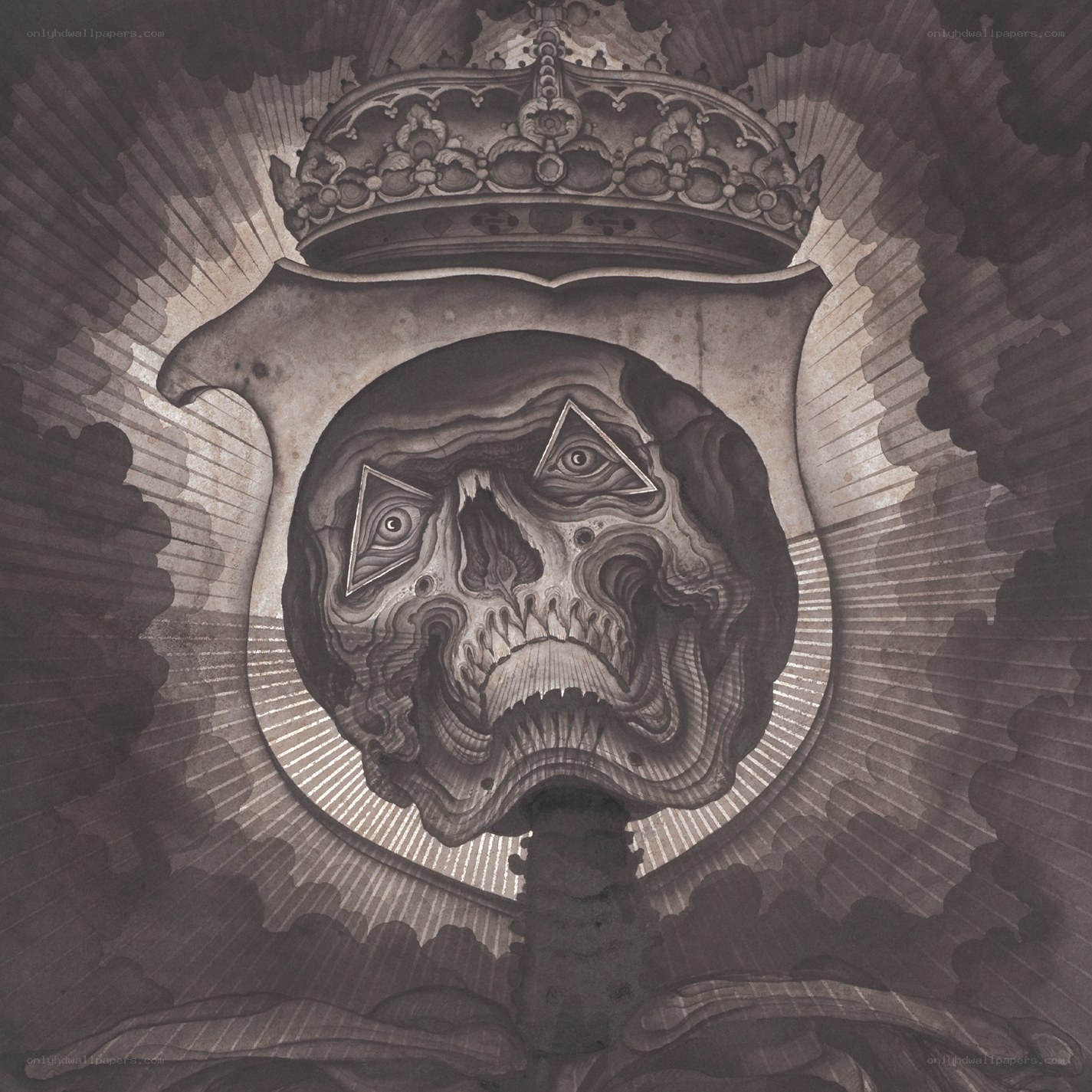 crowned skull with all-seeing eyes