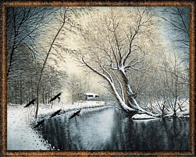 Crows Flying over River