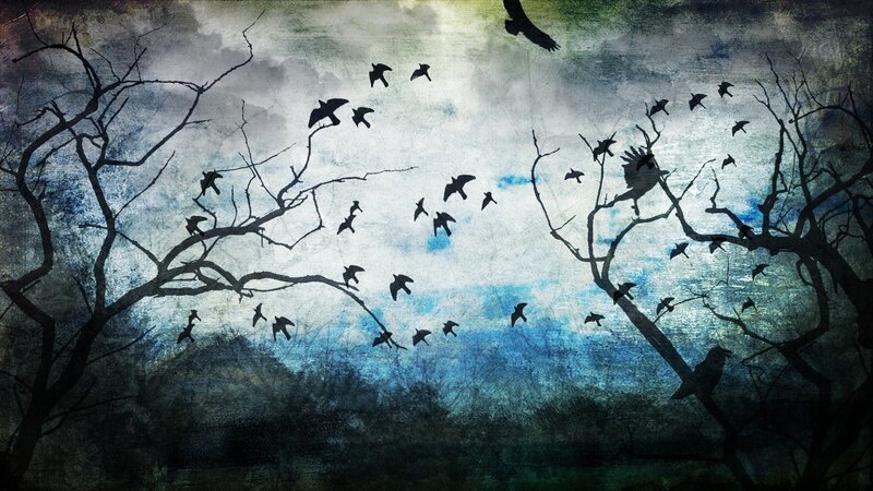 Crows Flying over Trees — Blue