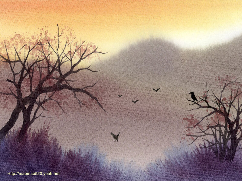 Crows in a Misty Landscape