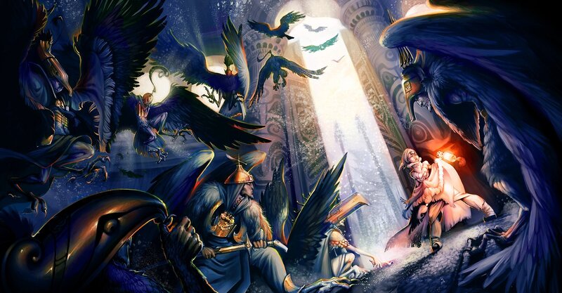 Crows in a temple
