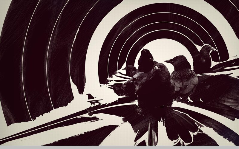 crows in a tunnel of circles