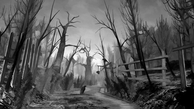 Crows on a Path — Black, Dreary, Winter