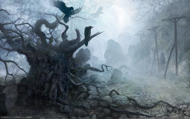 Crows on Dead Tree — Gray, Dark, Eerie