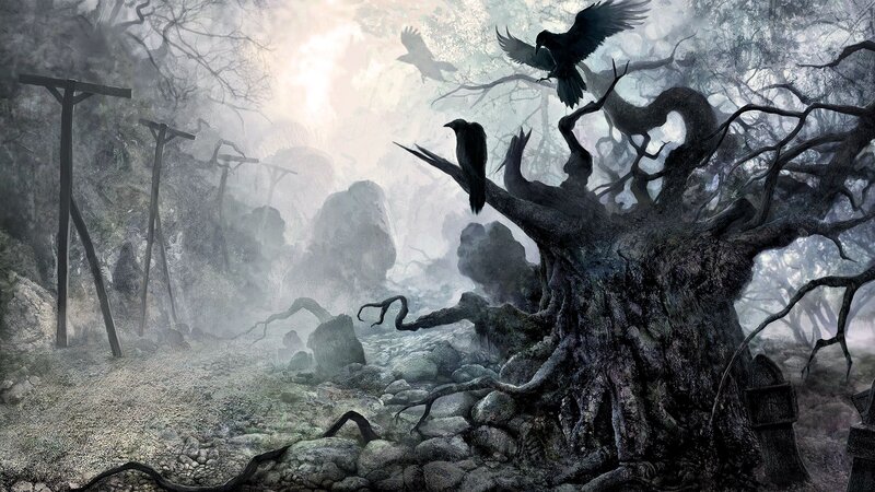 Crows on Dead Tree — Gray, Dark