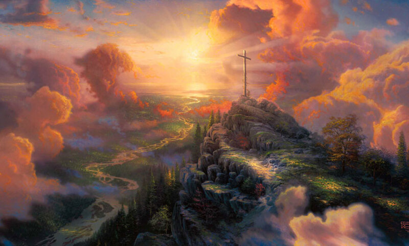 Crucifix on Mountain Peak — Orange