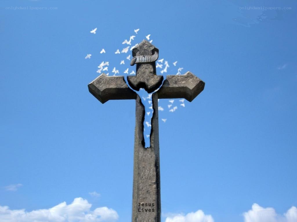 Crucifix with birds flying