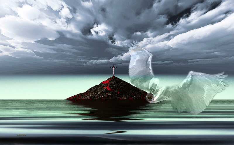 Crucifixion on a rocky island
