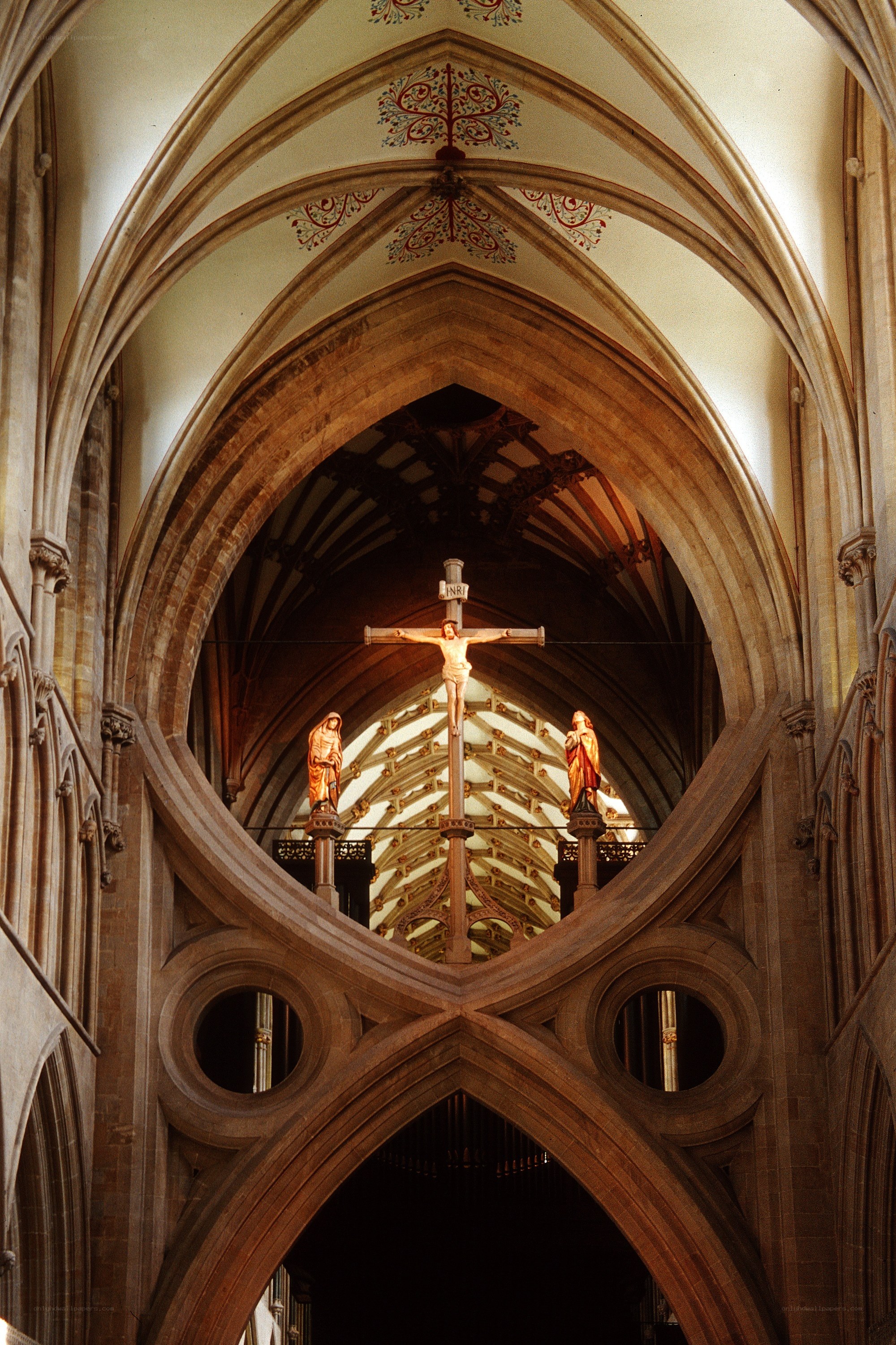 Crucifixion scene in a cathedral