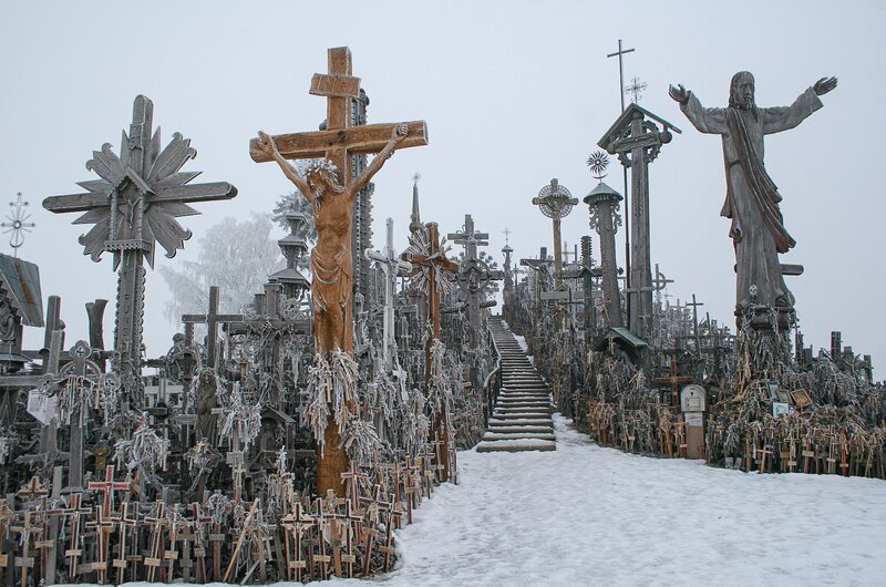 Crucifixion Site with Crosses — White