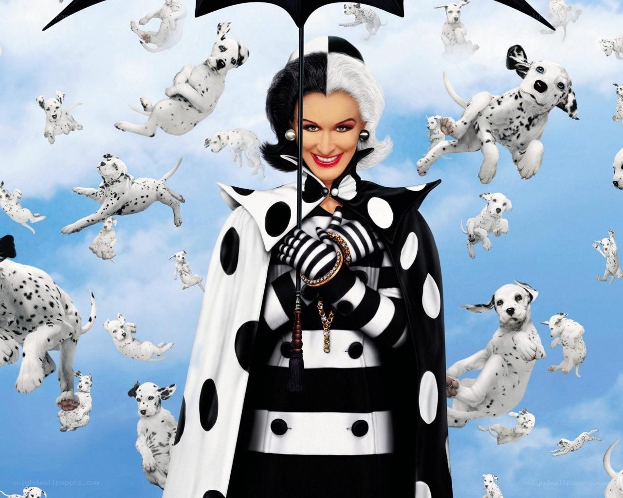 Cruella with Dalmatian puppies