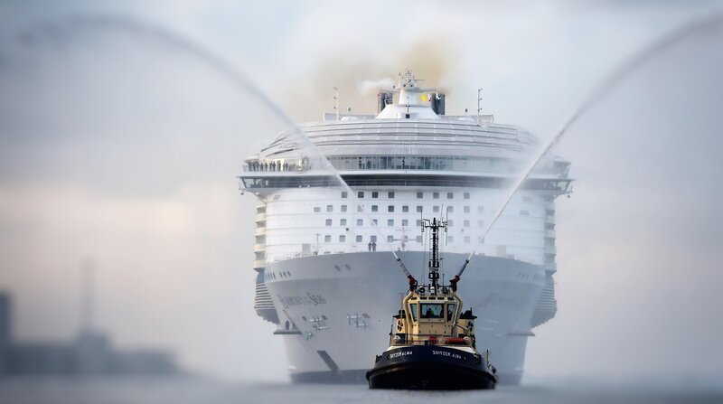 Cruise Ship and Tugboat — White