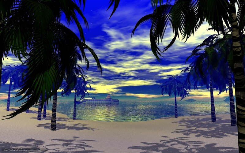 Cruise Ship at Beach — Blue, Serene, Sunset