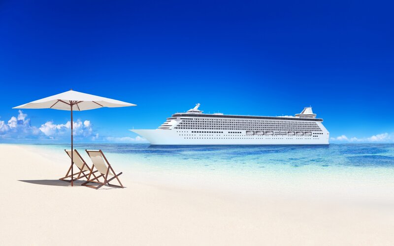 Cruise Ship at Beach — Blue, Serene