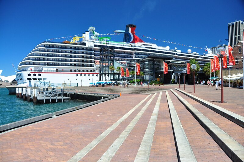 Cruise Ship at Dock — Blue, Bright, Afternoon
