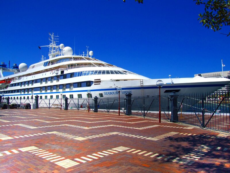 Cruise Ship at Dock — Blue, Bright