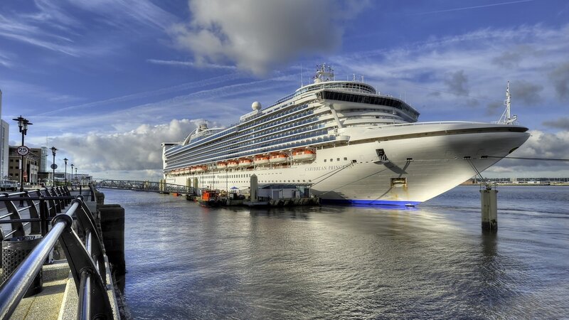 Cruise Ship at Dock — Blue, Dramatic, Afternoon