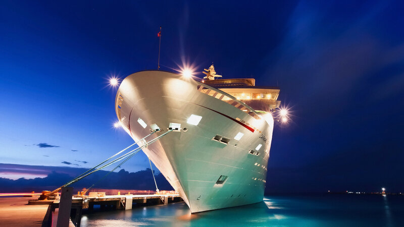 Cruise Ship at Dock — Blue, Dramatic, Night