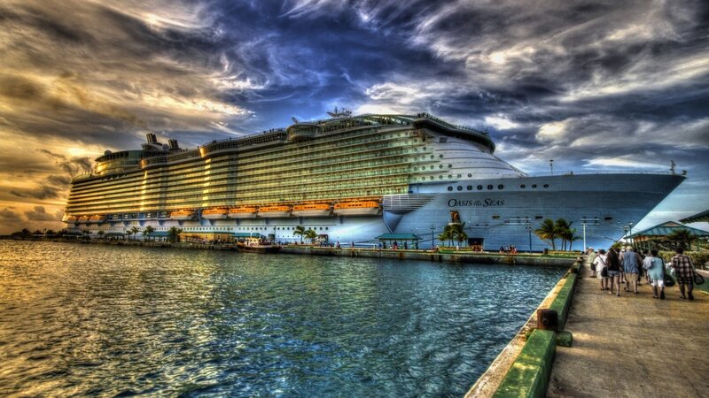 Cruise Ship at Dock — Blue, Dramatic, Sunset
