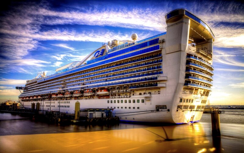 Cruise Ship at Dock — Blue, Dramatic