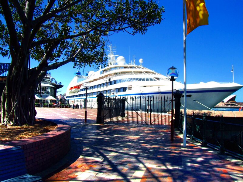 Cruise Ship at Dock — Blue, Sunny