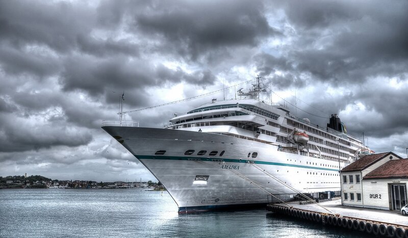 Cruise Ship at Dock — Gray, Dramatic