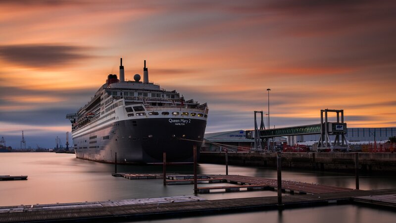Cruise Ship at Dock — Orange, Serene
