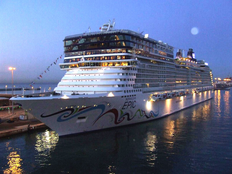 Cruise Ship at Dock — White, Calm, Night