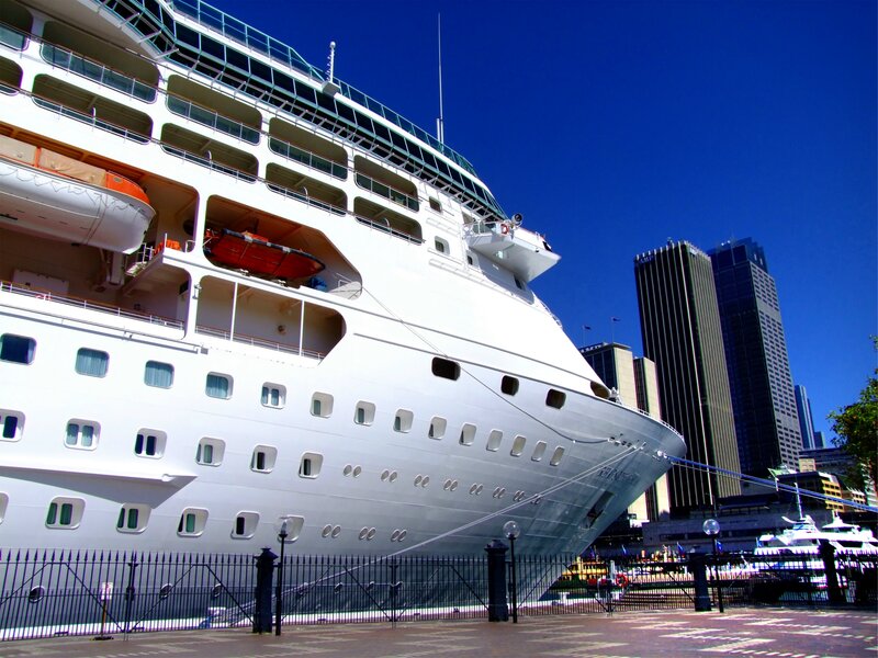 Cruise Ship at Dock — White, Dramatic