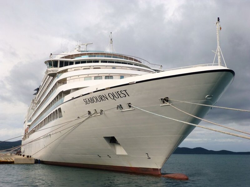 Cruise Ship at Dock — White, Overcast