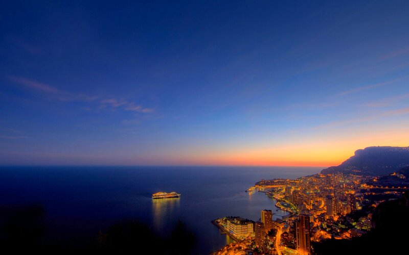 Cruise Ship at Dusk — Blue, Serene, Sunset