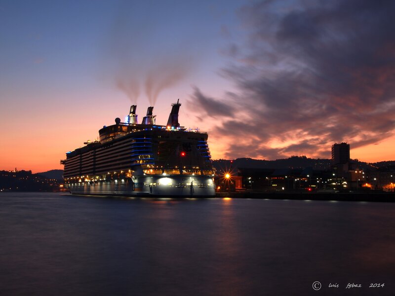 Cruise Ship at Dusk — Purple, Dramatic