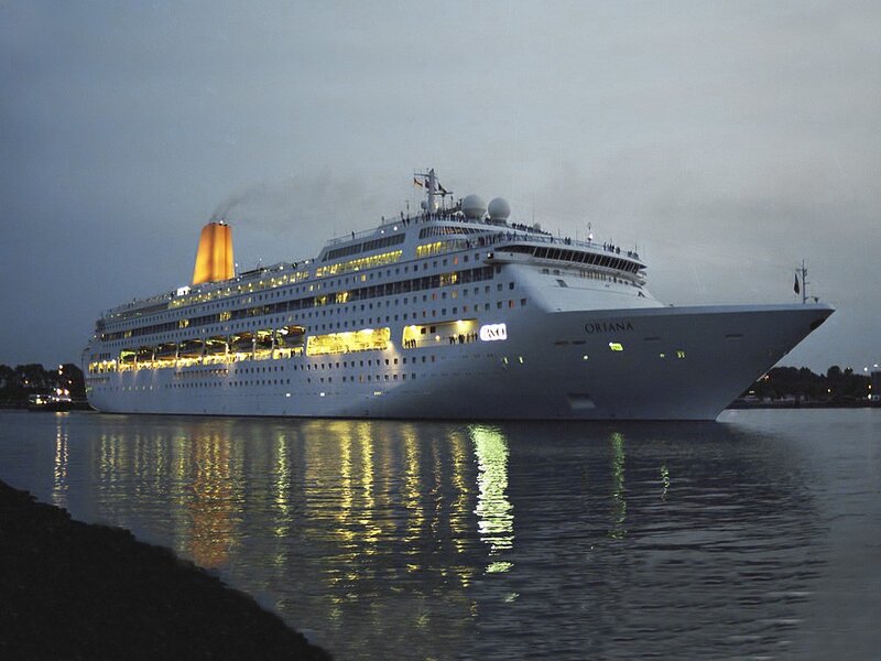 Cruise Ship at Dusk — White, Calm