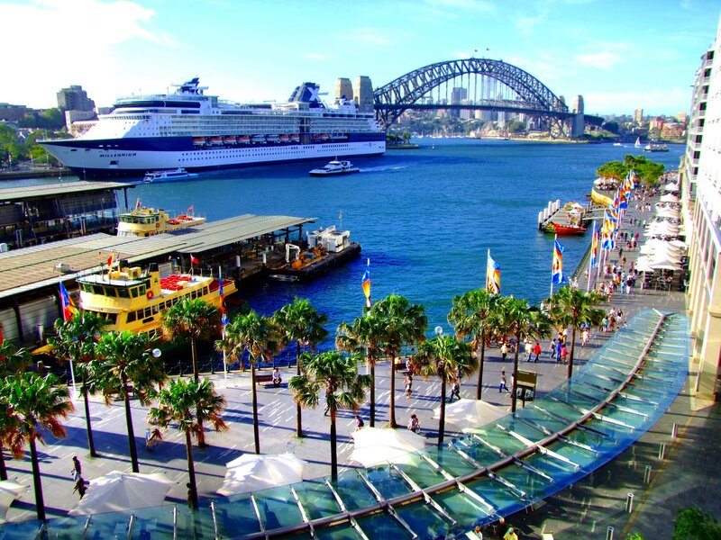 Cruise Ship at Harbor — Blue