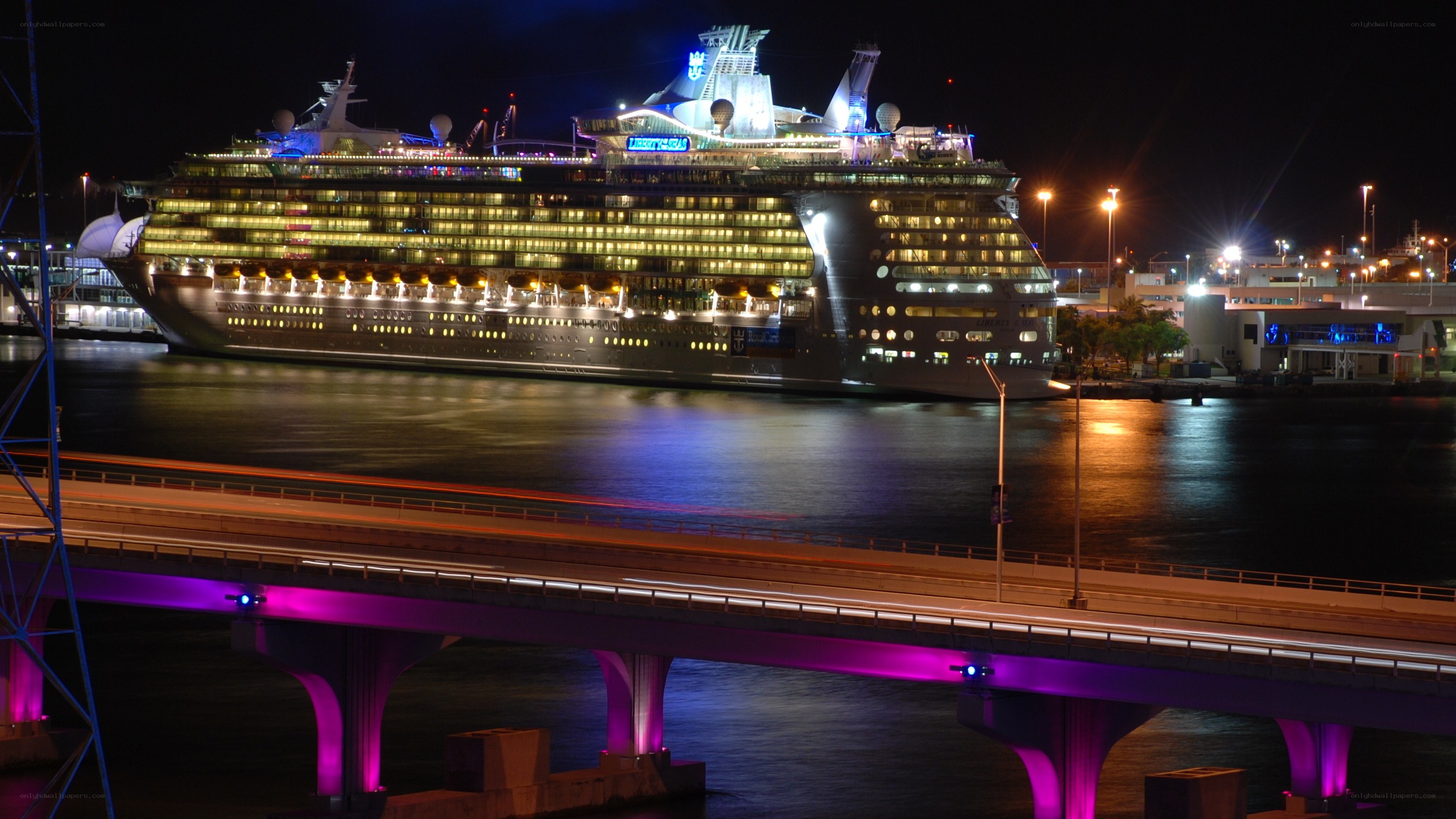 cruise ship at night