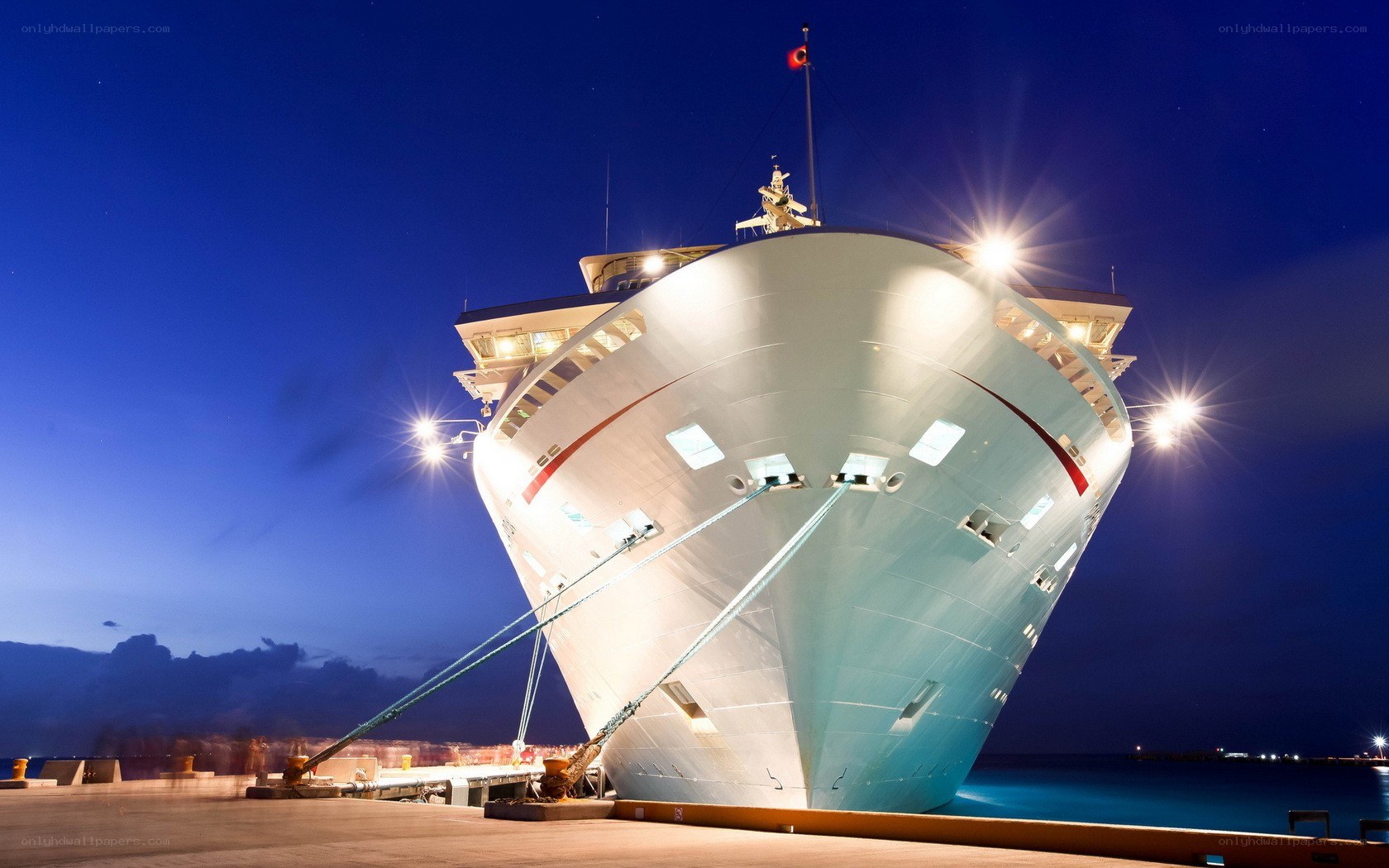 cruise ship at night