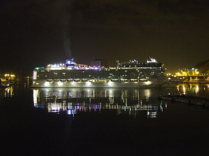 Cruise Ship at Night — Black, Calm