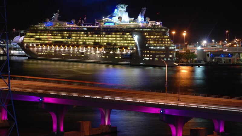 Cruise Ship at Night — Black, Dramatic, Photograph, Bridge