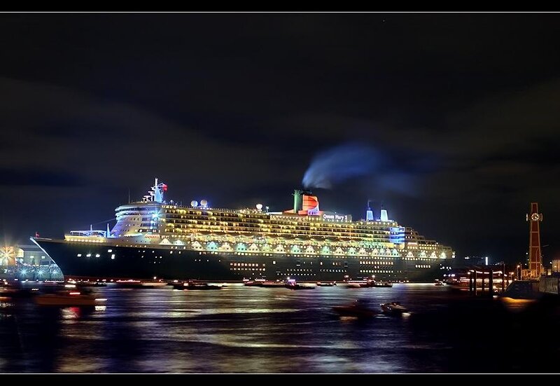 Cruise Ship at Night — Black, Dramatic