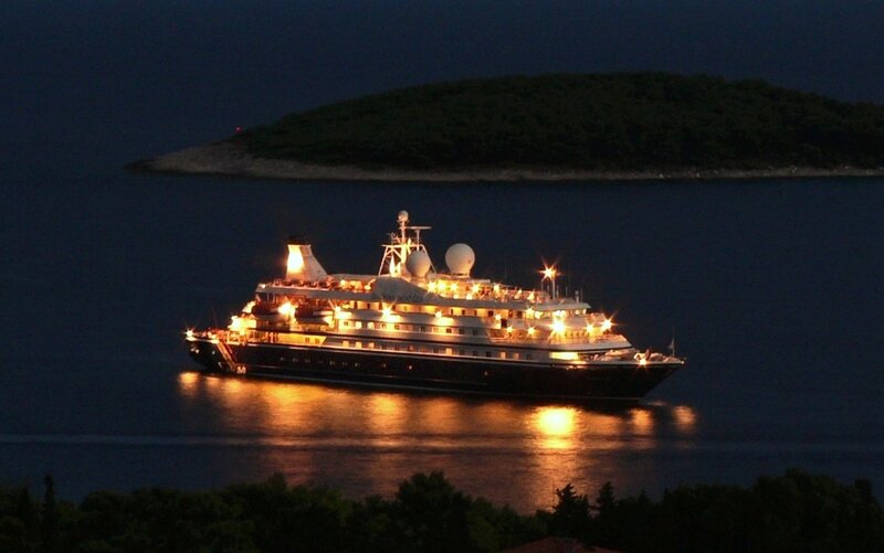 Cruise Ship at Night — Black, Serene