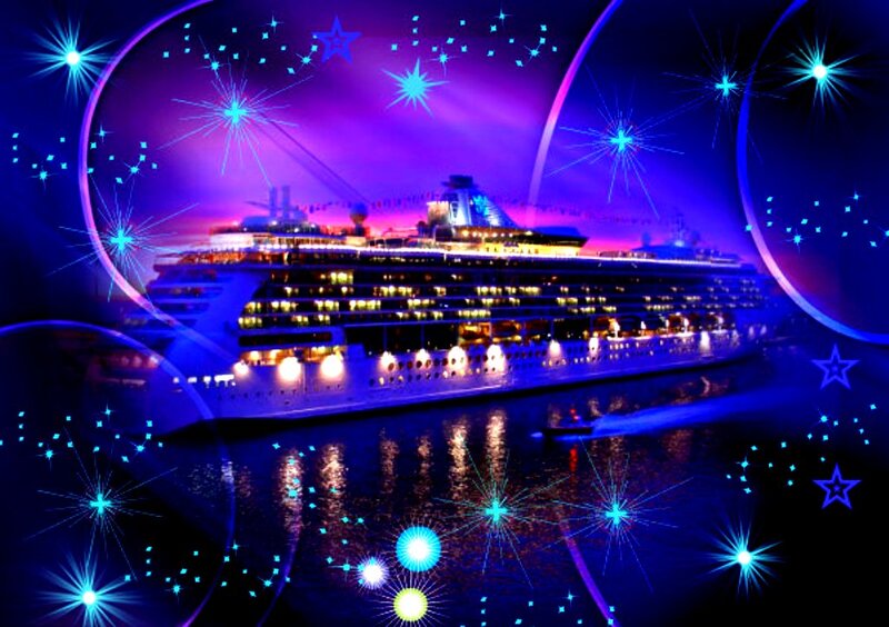 Cruise Ship at Night — Blue, Festive