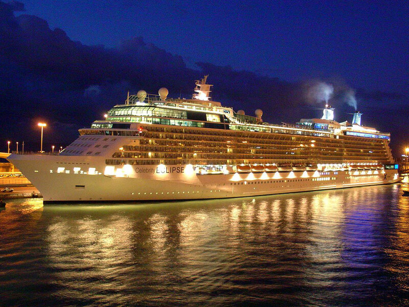 Cruise Ship at Night — Blue