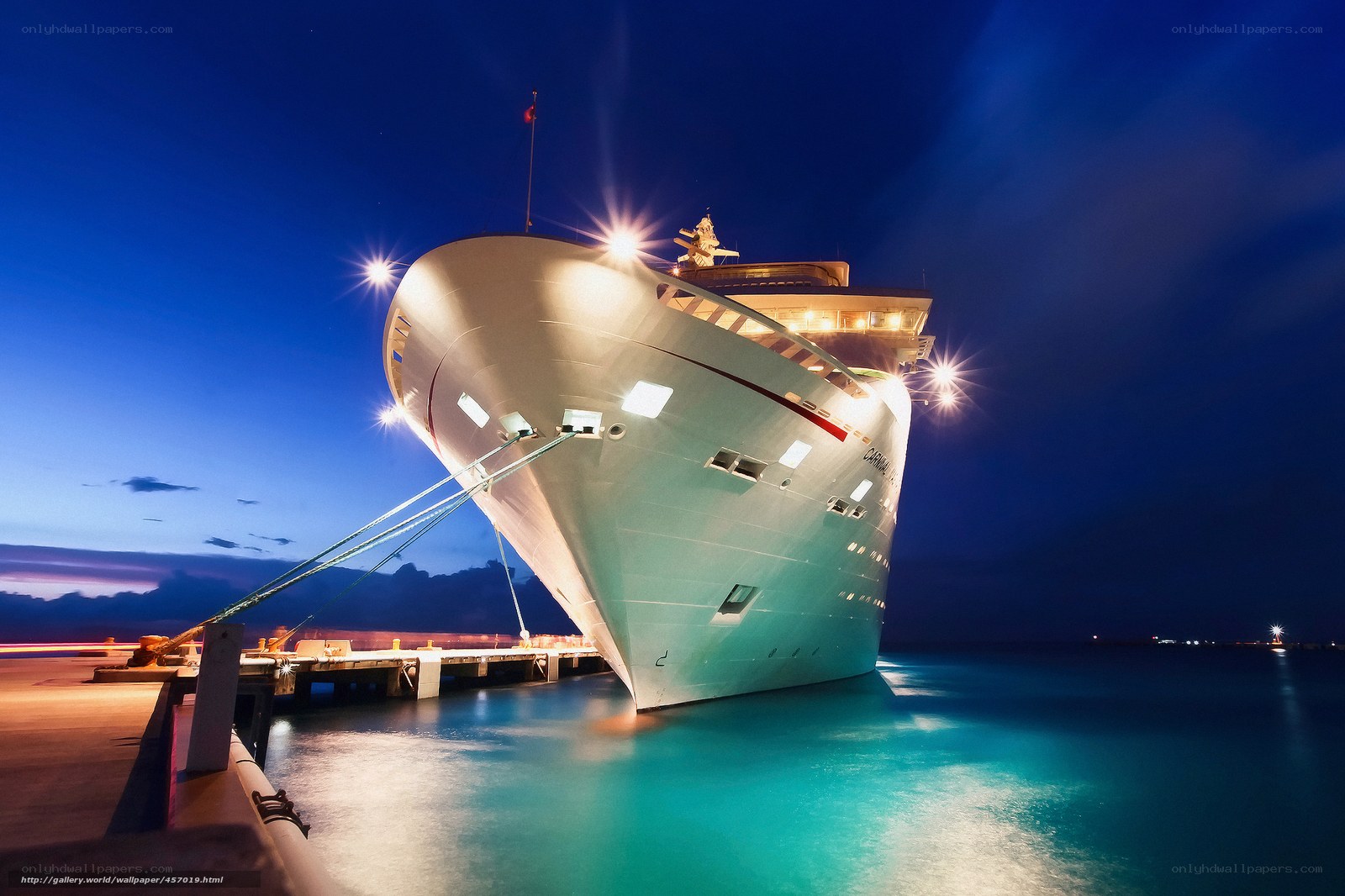 Cruise ship at night docked