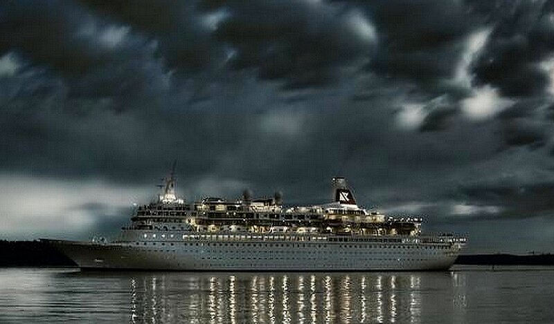 Cruise Ship at Night — Gray