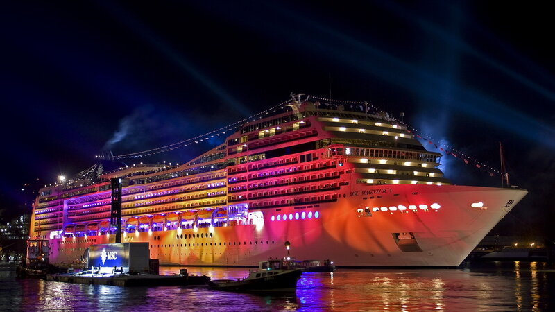 Cruise Ship at Night — Red