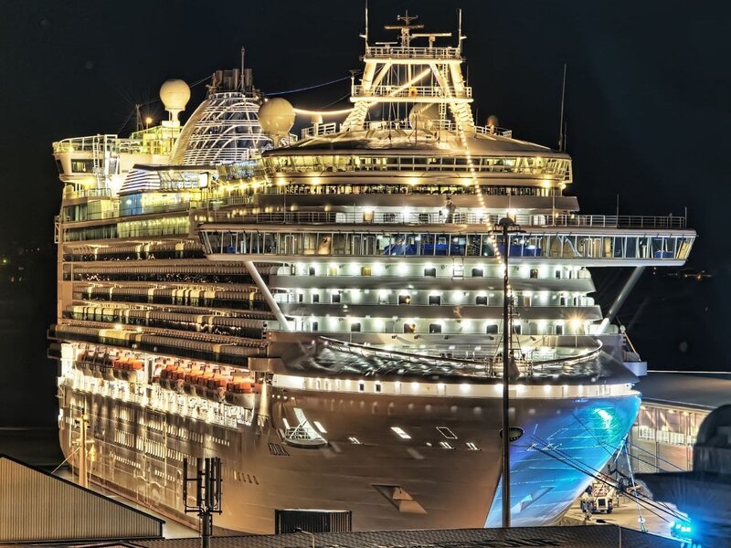 Cruise Ship at Night — White, Dramatic, Photograph